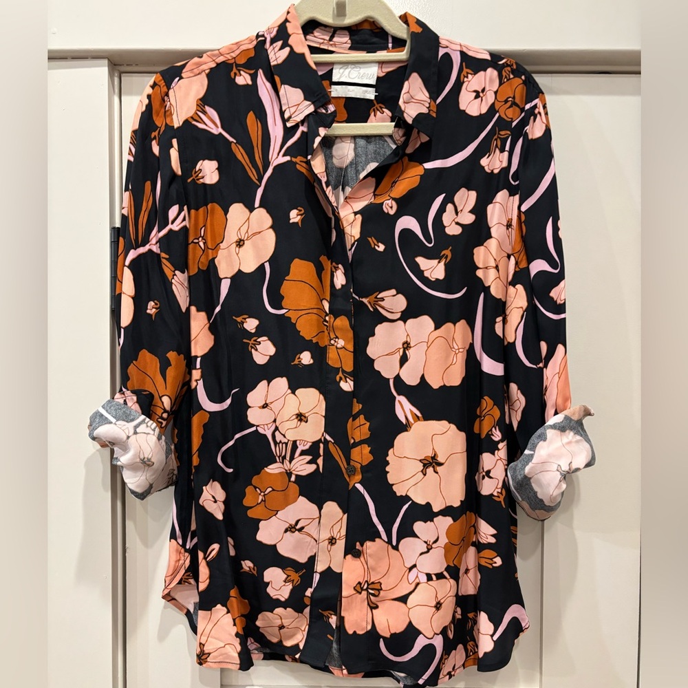 J. Crew Black Floral Button Down Shirt